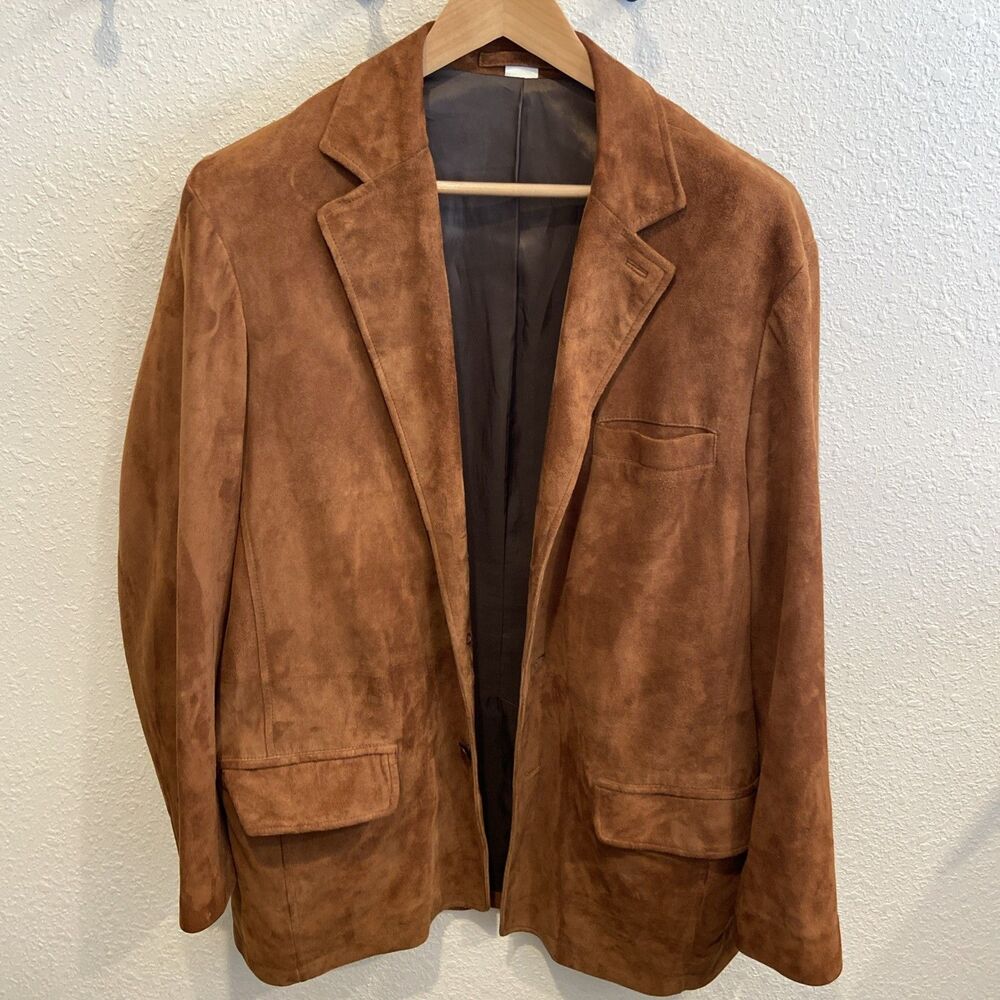 Orvis Suede Leather Blazer Sport Coat Mens 42 Jacket Brown Pockets Classic